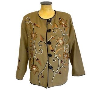 Floral Embroidered Tan Blazer